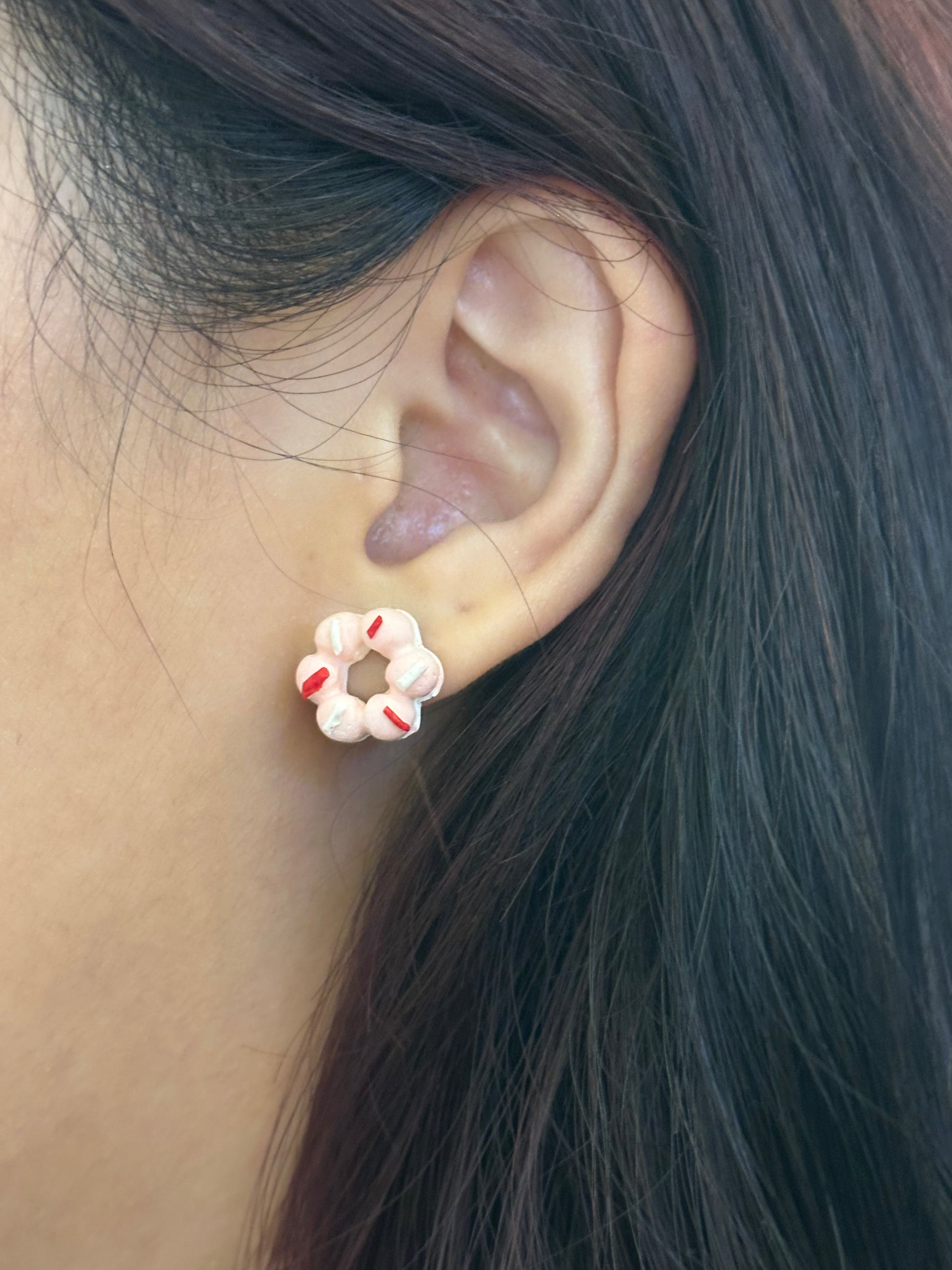 Mini Strawberry Sprinkle Mochi Donut Ear Stud